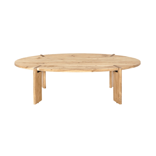 Mesa de centro oval em madeira de manga maciça, Reva, Natural, 120x65x36 cm