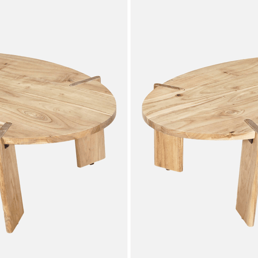 Mesa de centro oval em madeira de manga maciça, Reva, Natural, 120x65x36 cm