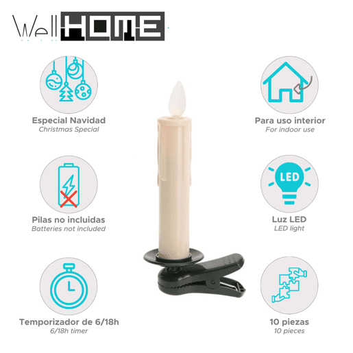 Pacote com 10 luzes LED sem fio Well Home com controle remoto e temporizador