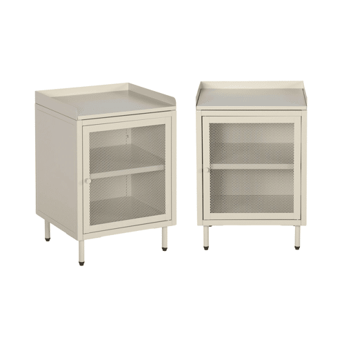 Mesa de cabeceira industrial de metal com 1 porta, set de 2, Ohio, Creme, 40x35x58 cm