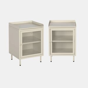Mesa de cabeceira industrial de metal com 1 porta, set de 2, Ohio, Creme, 40x35x58 cm