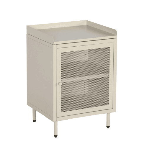 Mesa de cabeceira industrial de metal com 1 porta, set de 2, Ohio, Creme, 40x35x58 cm