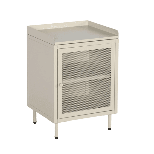 Mesa de cabeceira industrial de metal com 1 porta, Ohio, Creme, 40x35x58 cm