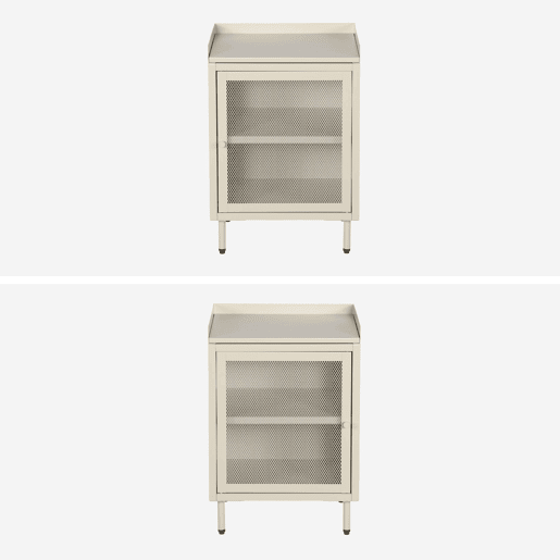 Mesa de cabeceira industrial de metal com 1 porta, Ohio, Creme, 40x35x58 cm