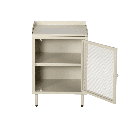 Mesa de cabeceira industrial de metal com 1 porta, Ohio, Creme, 40x35x58 cm