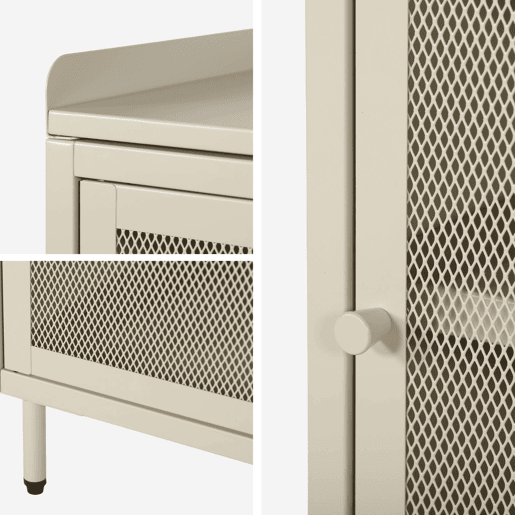 Mesa de cabeceira industrial de metal com 1 porta, Ohio, Creme, 40x35x58 cm