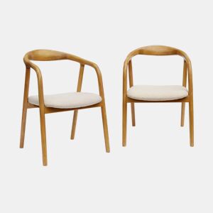Cadeira de madeira de hevea e boucle, set de 2, Sara, Natural, 55x58x79 cm