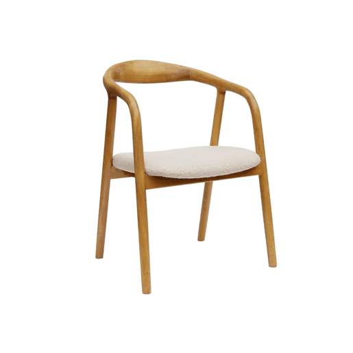 Cadeira de madeira de hevea e boucle, set de 2, Sara, Natural, 55x58x79 cm