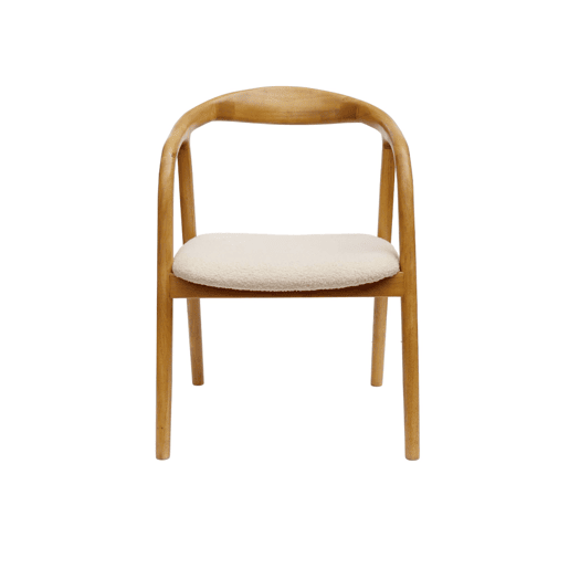 Cadeira de madeira de hevea e boucle, set de 2, Sara, Natural, 55x58x79 cm