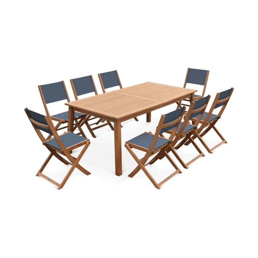 Mesa de jardim extensível em madeira, 8 cadeiras, Almeria, Madeira, 240x100x75 cm