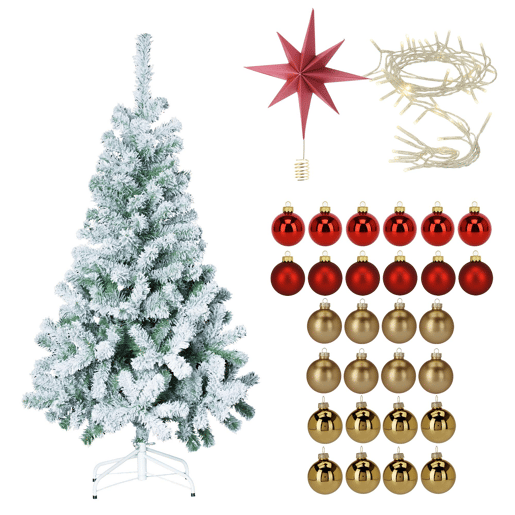 Conjunto de Natal: Árvore + Estrela + Guirlandas 80 LEDs + 38 Bolas