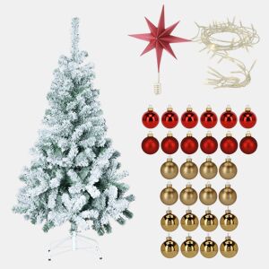 Conjunto de Natal: Árvore + Estrela + Guirlandas 80 LEDs + 38 Bolas