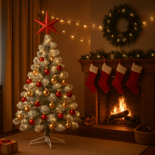 Conjunto de Natal: Árvore + Estrela + Guirlandas 80 LEDs + 38 Bolas