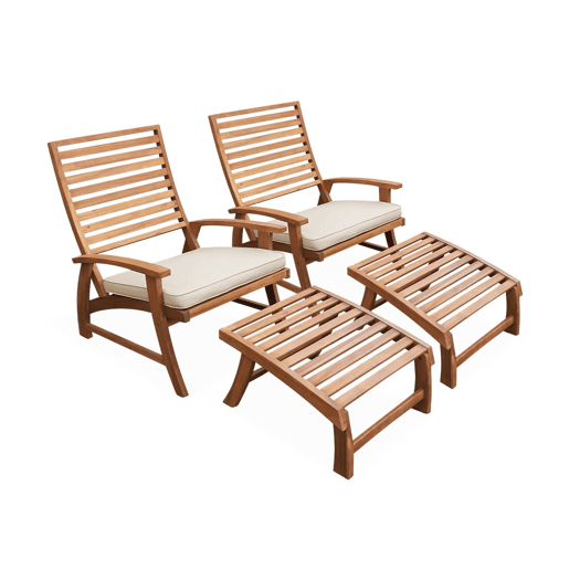 Cadeira com apoio para os pés em madeira, set de 2, Puebla, Teck, 71x59x75 cm