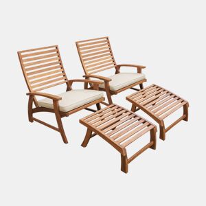 Cadeira com apoio para os pés em madeira, set de 2, Puebla, Teck, 71x59x75 cm