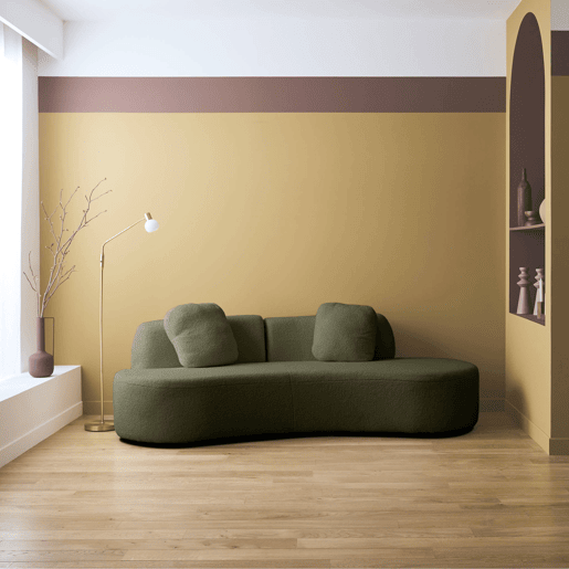 Sofá vírgula orgânico 3 lugares boucle, Wave, Verde caqui, 232x97x68 cm