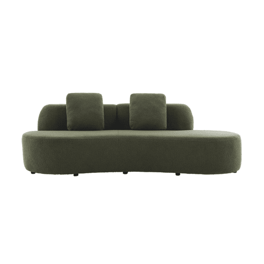 Sofá vírgula orgânico 3 lugares boucle, Wave, Verde caqui, 232x97x68 cm
