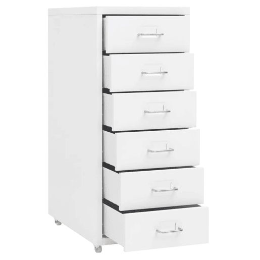Armário de escritório com gavetas 6 gavetas 28 x 41 x 69 cm metal branco DEC024568