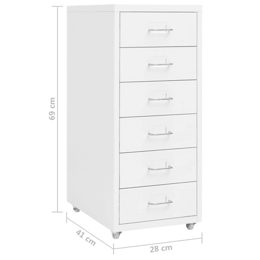 Armário de escritório com gavetas 6 gavetas 28 x 41 x 69 cm metal branco DEC024568
