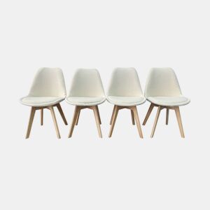 Cadeira escandinava encaracolada com pernas de madeira, set de 4, Nils boucle, Branco, 47x55x81 cm