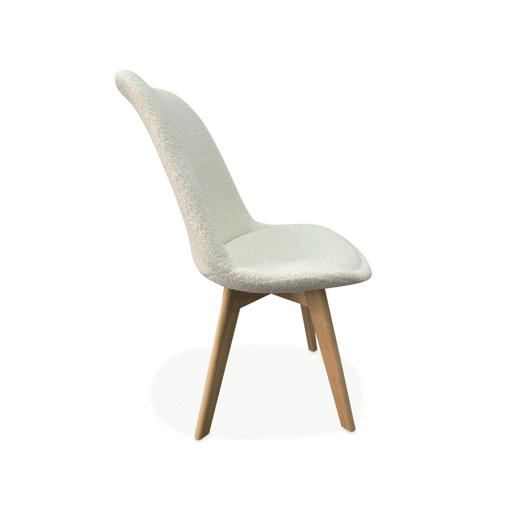 Cadeira escandinava encaracolada com pernas de madeira, set de 4, Nils boucle, Branco, 47x55x81 cm