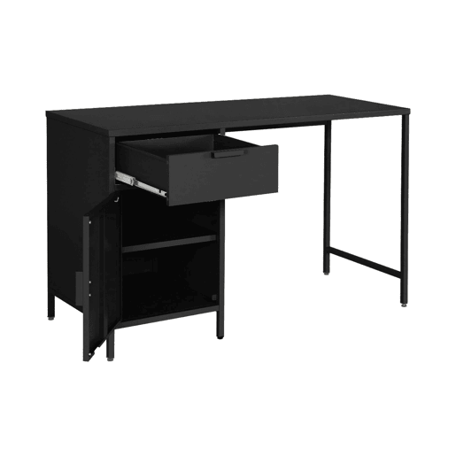 Secretaria em aço laminado, 1 gaveta, Soho, Preto, 120x60x75 cm