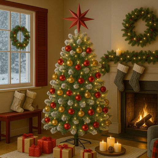 Conjunto de Natal: Árvore + Estrela + Guirlandas 80 LEDs + 32 Bolas