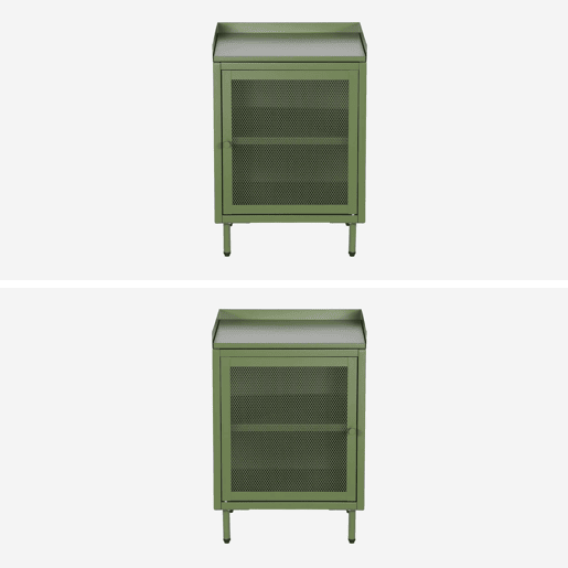 Mesa de cabeceira industrial de metal com 1 porta, Ohio, Verde, 40x35x58 cm
