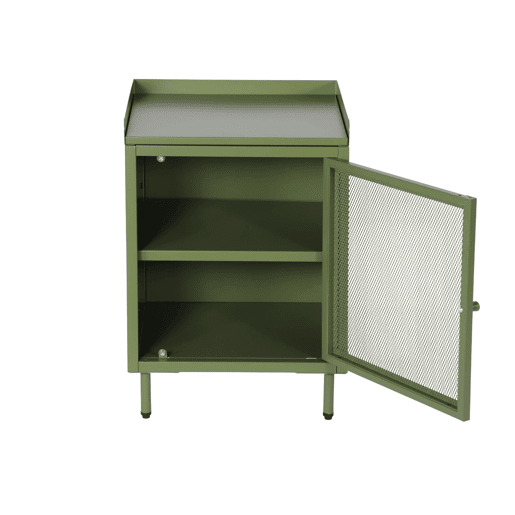 Mesa de cabeceira industrial de metal com 1 porta, Ohio, Verde, 40x35x58 cm