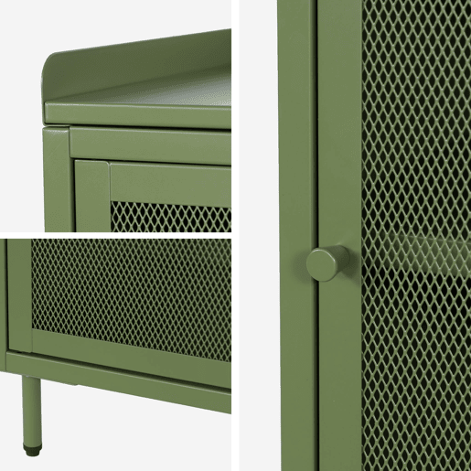 Mesa de cabeceira industrial de metal com 1 porta, Ohio, Verde, 40x35x58 cm