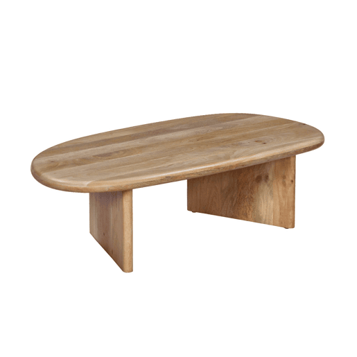 Mesa de centro oval em madeira de mangueira maciça, Shiva, Natural, 120x60x35 cm