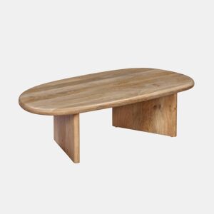 Mesa de centro oval em madeira de mangueira maciça, Shiva, Natural, 120x60x35 cm