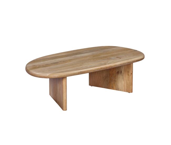 Mesa de centro ovalada de madera de mango maciza natural - 120x60x35 cm