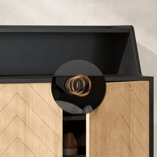 HOMCOM Sapateira de 2 Portas Sapateira para Entrada com Prateleiras Ajustáveis Compartimento Aberto e Pés em Madeira para 15 Pares de Sapatos 75x35x104 cm Preto e Madeira