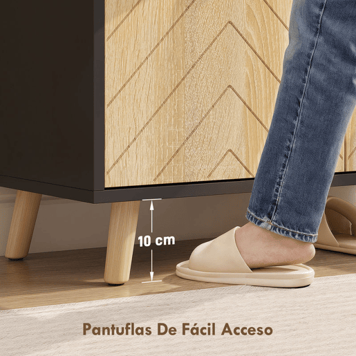 HOMCOM Sapateira de 2 Portas Sapateira para Entrada com Prateleiras Ajustáveis Compartimento Aberto e Pés em Madeira para 15 Pares de Sapatos 75x35x104 cm Preto e Madeira