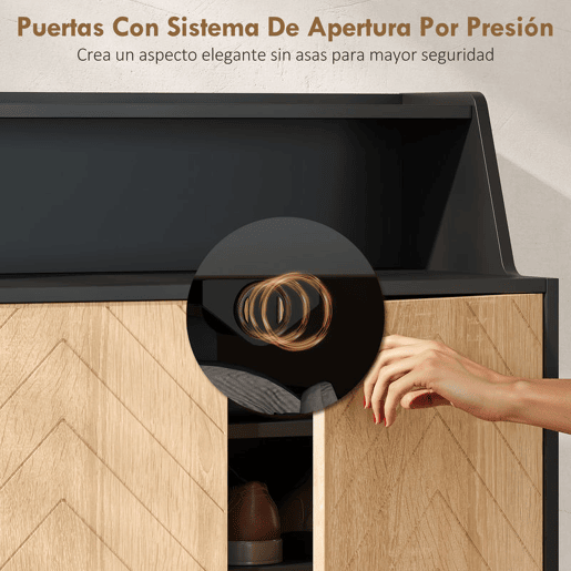 HOMCOM Sapateira de 2 Portas Sapateira para Entrada com Prateleiras Ajustáveis Compartimento Aberto e Pés em Madeira para 15 Pares de Sapatos 75x35x104 cm Preto e Madeira