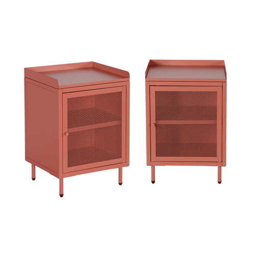 Mesa de cabeceira industrial de metal com 1 porta, set de 2, Ohio, Terracota, 40x35x58 cm