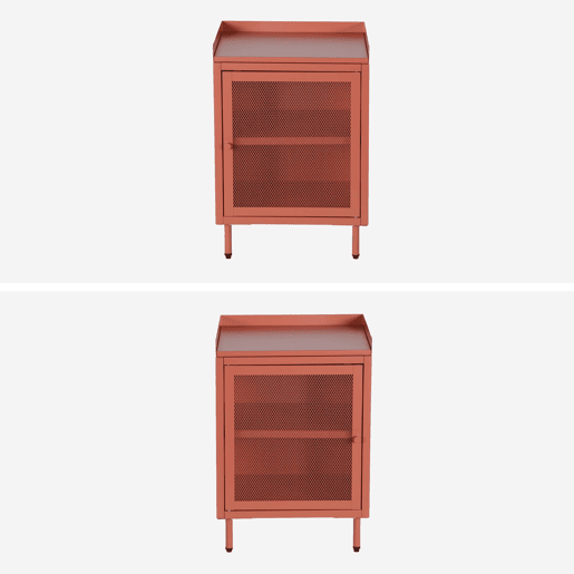 Mesa de cabeceira industrial de metal com 1 porta, set de 2, Ohio, Terracota, 40x35x58 cm