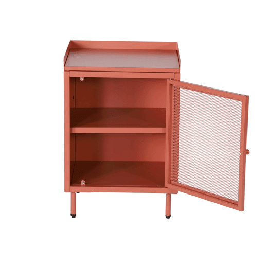Mesa de cabeceira industrial de metal com 1 porta, set de 2, Ohio, Terracota, 40x35x58 cm