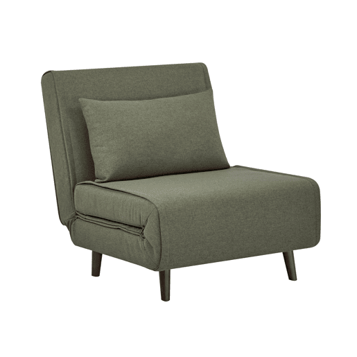 Poltrona de 1 lugar conversível em tecido simple com base de madeira, Guest, Verde caqui, 191x77x49 cm