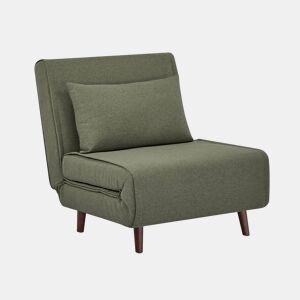 Poltrona de 1 lugar conversível em tecido simple com base de madeira, Guest, Verde caqui, 191x77x49 cm