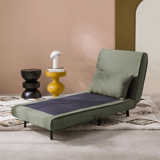 Poltrona de 1 lugar conversível em tecido simple com base de madeira, Guest, Verde caqui, 191x77x49 cm