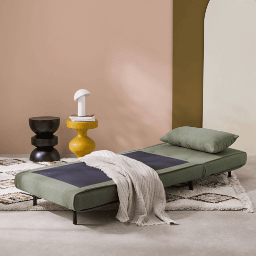 Poltrona de 1 lugar conversível em tecido simple com base de madeira, Guest, Verde caqui, 191x77x49 cm