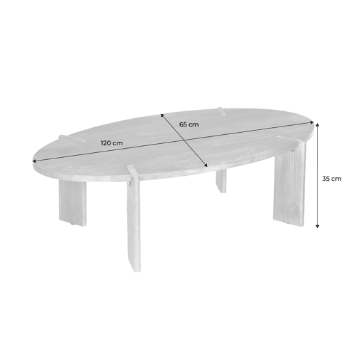 Mesa de centro oval em madeira de manga maciça, Reva, Preto, 120x65x36 cm