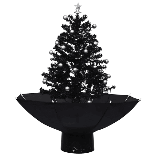 Árvore Natal c neve base formato guarda-chuva 75 cm PVC preto