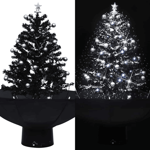Árvore Natal c neve base formato guarda-chuva 75 cm PVC preto