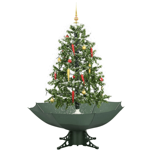 Árvore de Natal com neve base formato guarda-chuva 140 cm verde