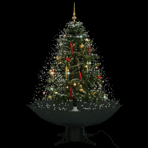 Árvore de Natal com neve base formato guarda-chuva 140 cm verde