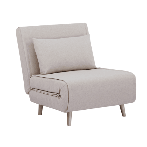 Poltrona de 1 lugar conversível em tecido simple com base de madeira, Guest, Beige, 191x77x49 cm