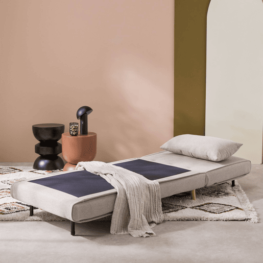 Poltrona de 1 lugar conversível em tecido simple com base de madeira, Guest, Beige, 191x77x49 cm